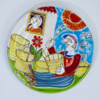 Sicilian handmade ceramic circular Plate DS 18 cm Basket Weaver PT18DS-42 Sicilian handmade ceramic circular Plate DS 18 cm Basket Weaver PT18DS-42
